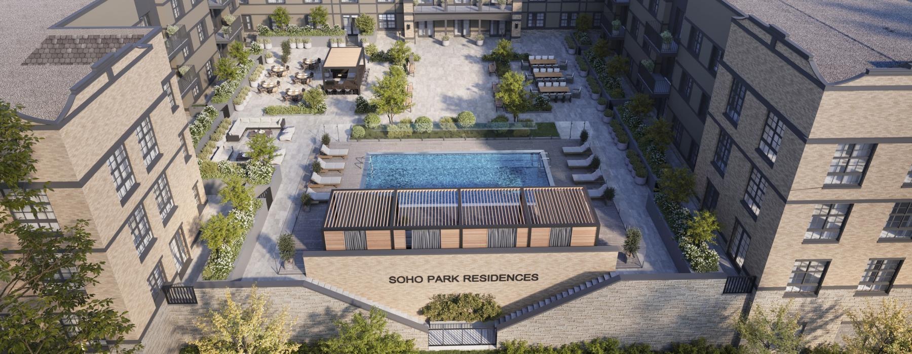 a high angle view of a swimming pool